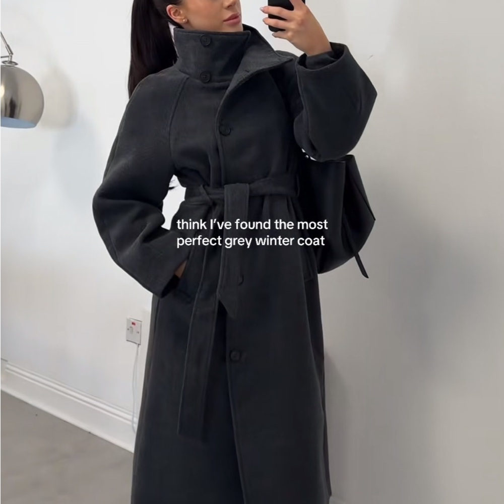 Zara Women's Gray Winter High Funnel Neck Coat size medium - brand new with tags